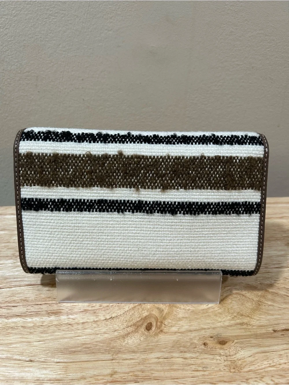 Tory Burch Cream, Brown & Black Striped Crossbody Bag